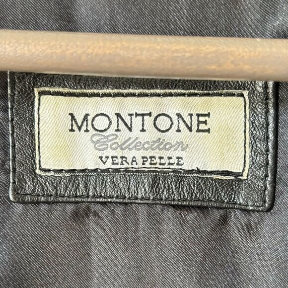 Montone Collection Vera Pelle Leather Black Shirt Blazer Jacket Size L - Picture 8 of 9